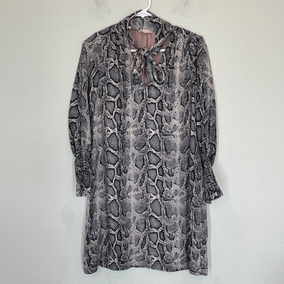 Rebecca Taylor Dress Women's Size 4 Gray Silk Snake Skin Print Long Sleeve - Picture 1 of 12